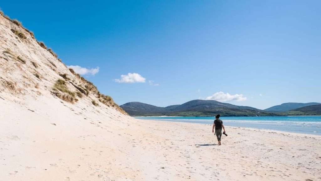 21 Remote Beaches That Will Make You Forget the Rest of the World Exists 15 Luskentyre Beach Scotland men travel beach